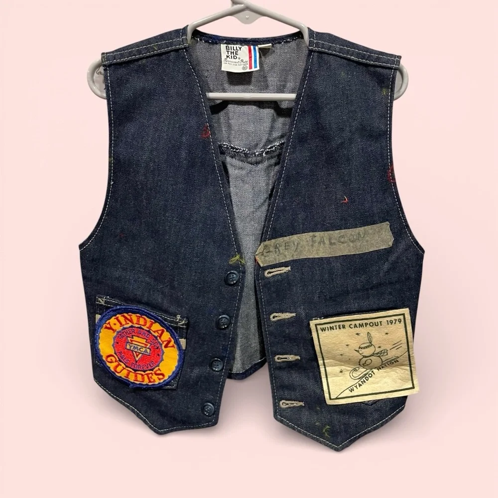 Vintage 1979 dark denim YMCA Indian Guides winter camp kids vest Billy The Kid